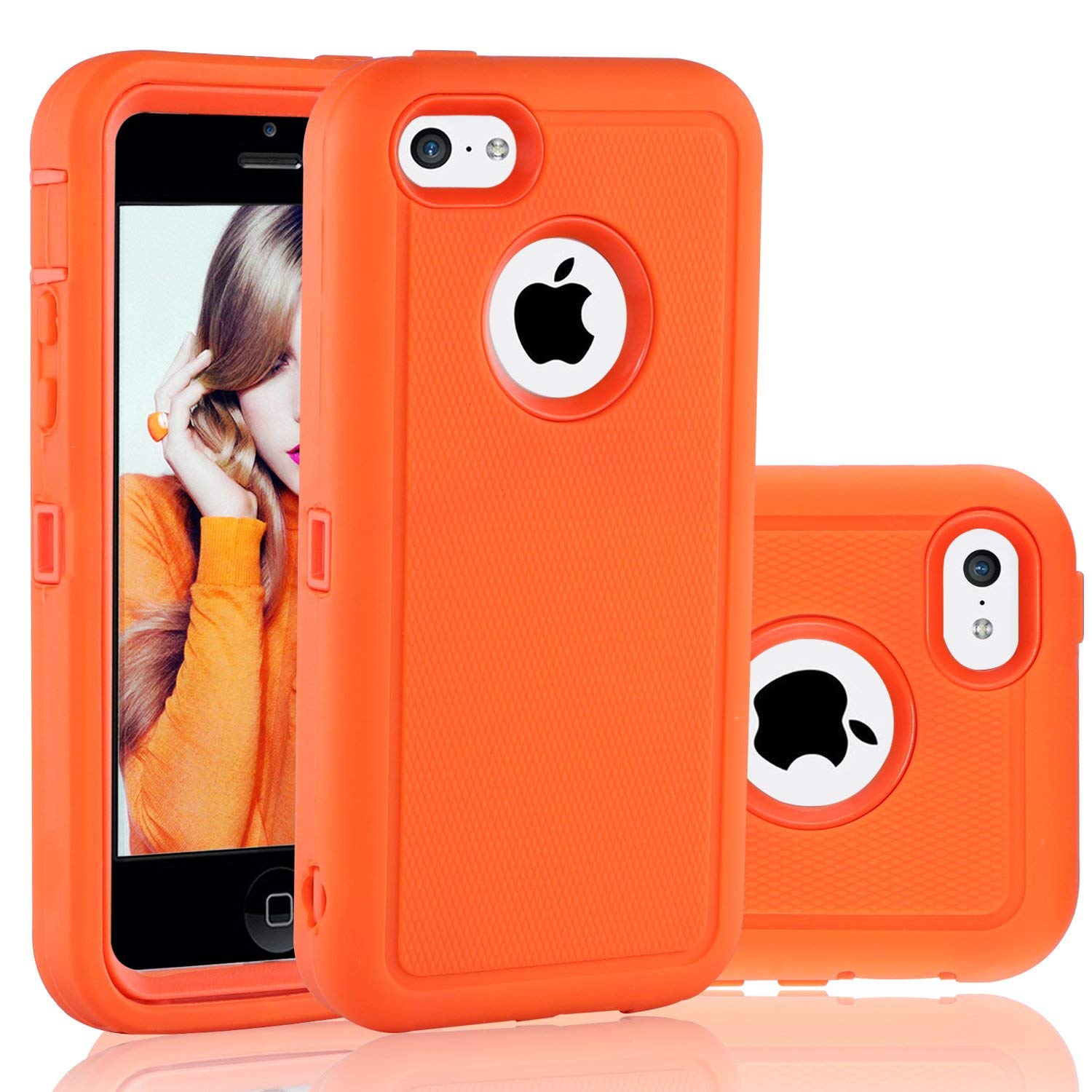 iPhone 5C Case, FOGEEK Dual layer Anti Slip 360 Full Body Cover Case PC and TPU Shockproof Protective Compatible for Apple iPhone 5C ONLY(Orange)